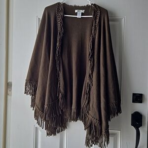 Coldwater Creek Olive Green Fringe Poncho